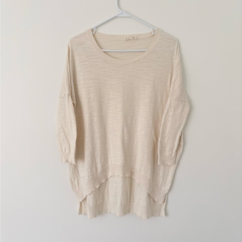 Anthropologie Moth Cream Slub Knit High Low Hem Tunic Sweater Size Small
